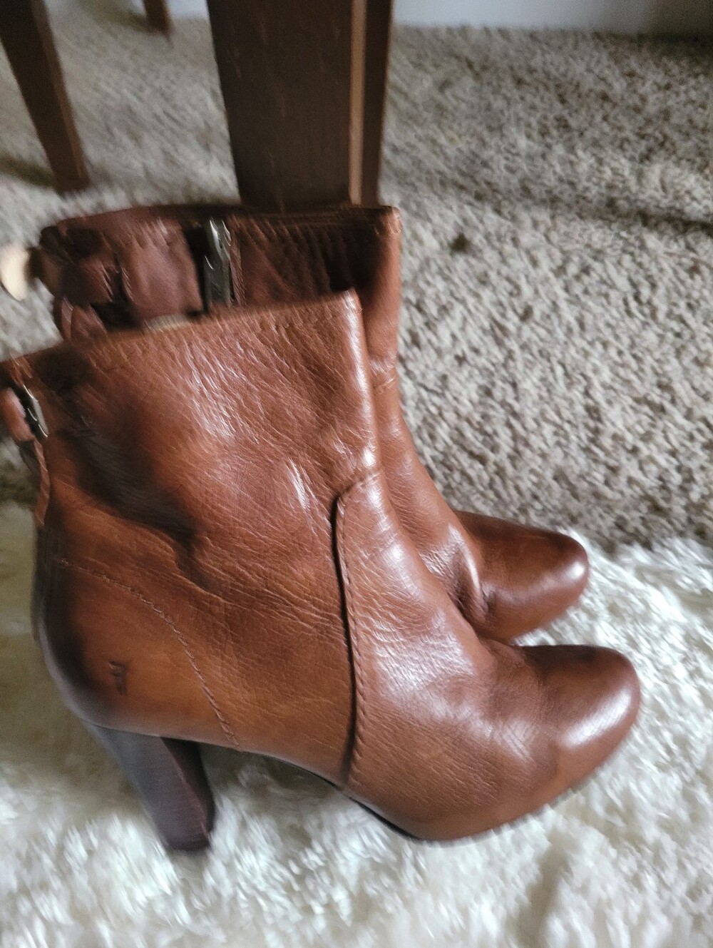 Frye Chestnut Brown Leather Ankle Booties with Buckle